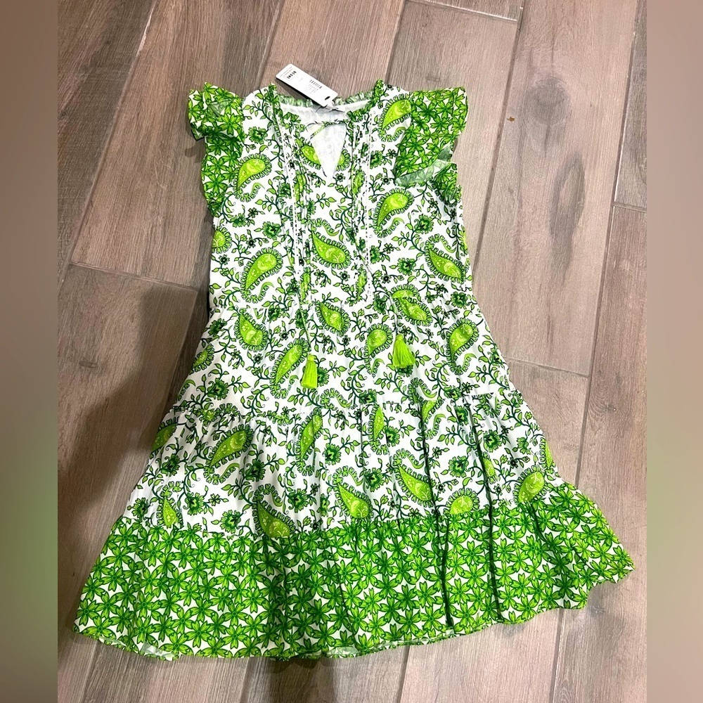 Celina Moon Floss Mini Dress green floral vacay fairy tiered women’s Small